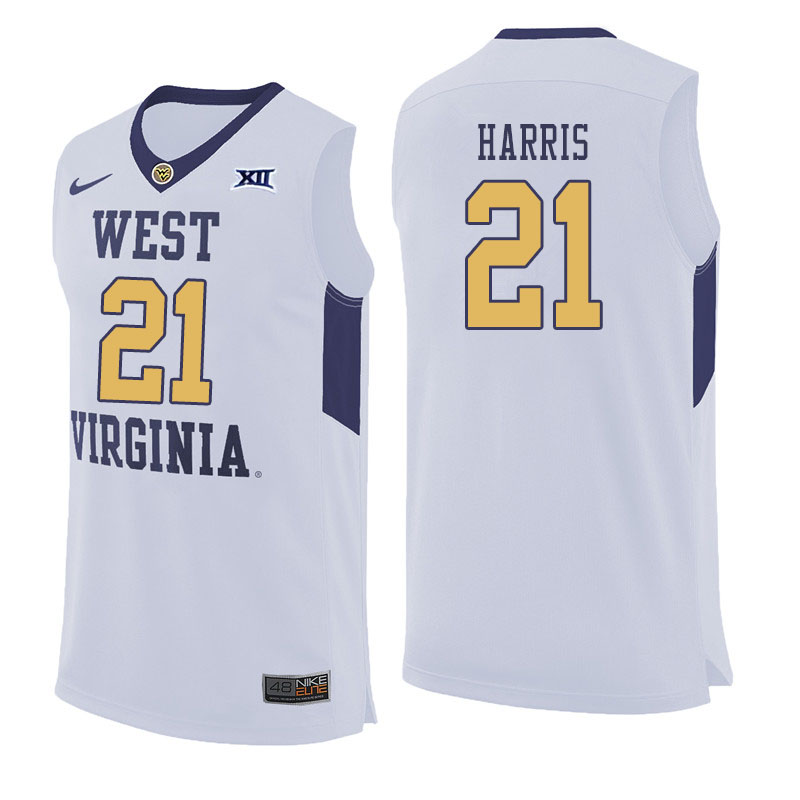Men #21 Wesley Harris West Virginia Mountaineers College Basketball Jerseys Sale-White